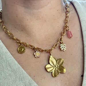 Gold Floral Charm Necklace